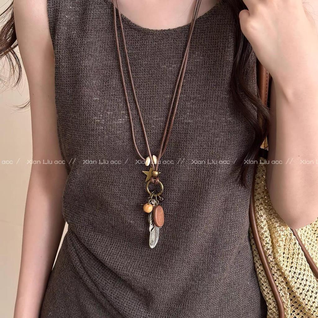 Bohemian Ethnic Layered Necklace - Zen Long Feather Chain for Women