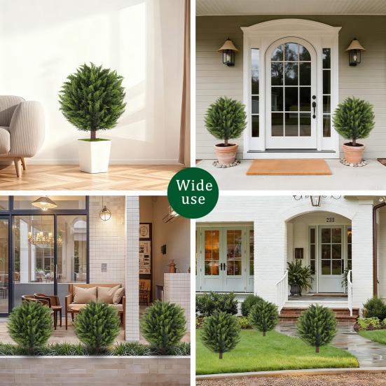 Artificial Cedar Topiary Ball Tree with Ground Spike 23" UV Resistant Faux Boxwood Bushes Fake Evergreen Cypress