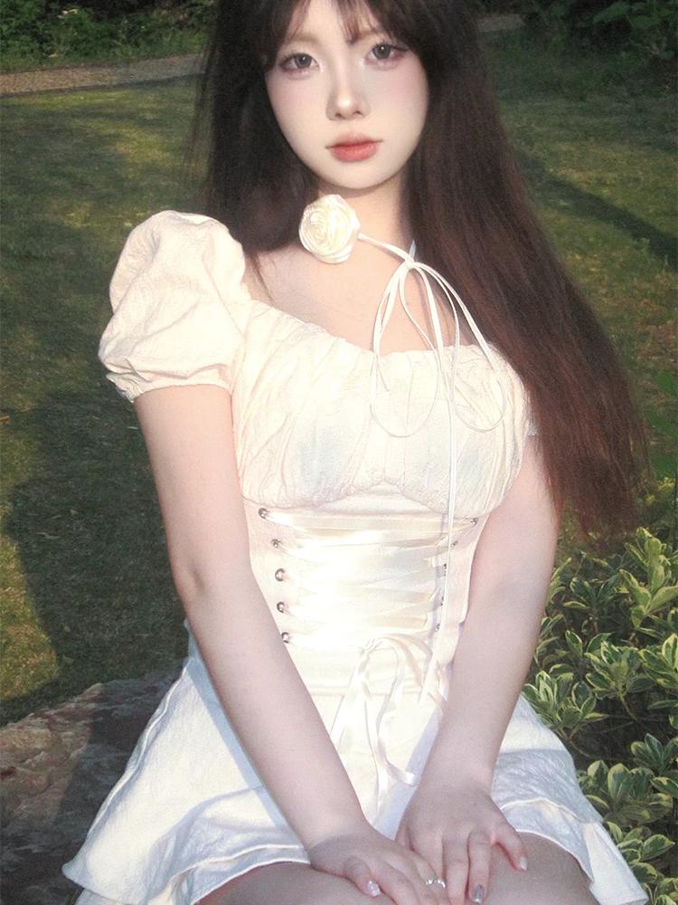 Y2k Kawaii roztomilé obvazové mini šaty sladké dívky japonské Harajuku dort párty krátké lolita šaty módní