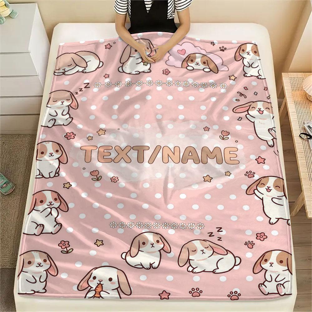Custom Name,Kawaii Animal Pattern Art Printed Flannel Blanket, soft throw for bedroom sofa, washable,fan merchandise, great gift.chl