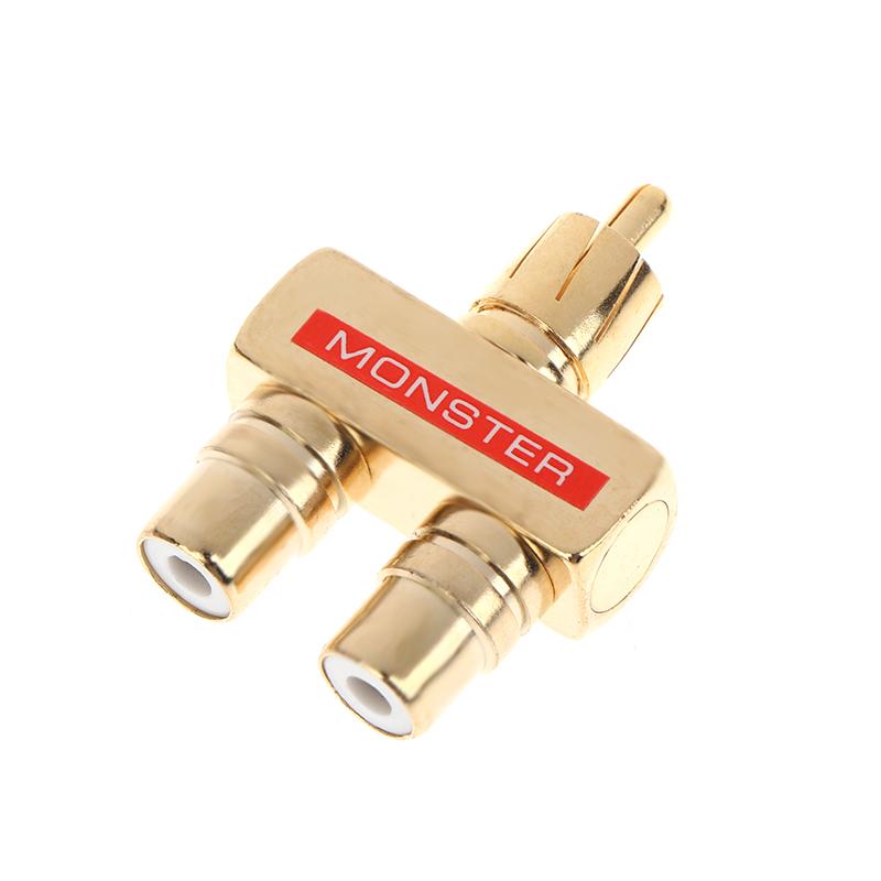 Медный позолоченный Лотос 1 Разделенный на 2 RCA Штекер на 2 RCA Гнездо Преобразователь Аудиосигнала RCA 3-контактный Конвертер Разъем Y Type красный