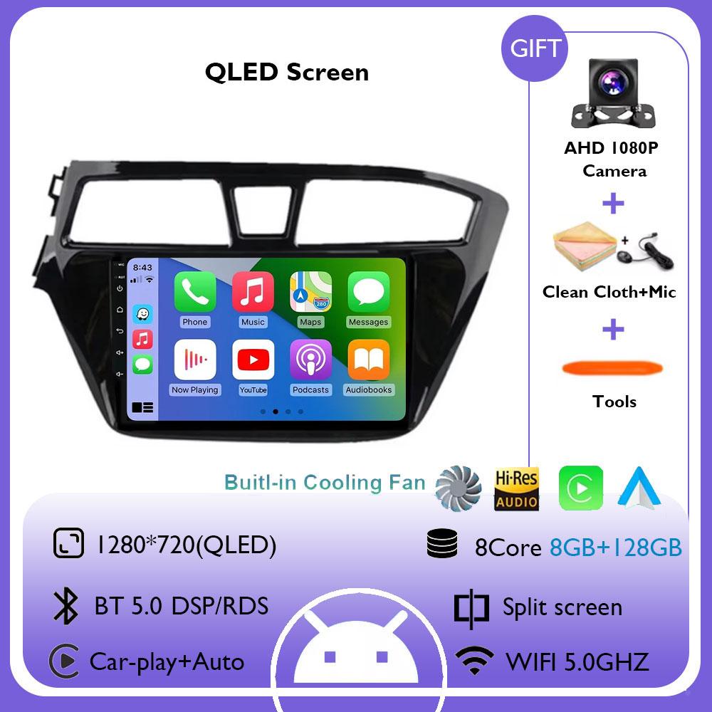 Android 14 For Hyundai I20 2014-2018 Car Radio Stereo Multimedia Navigation Video Player GPS Wireless Carplay Auto QLED screen