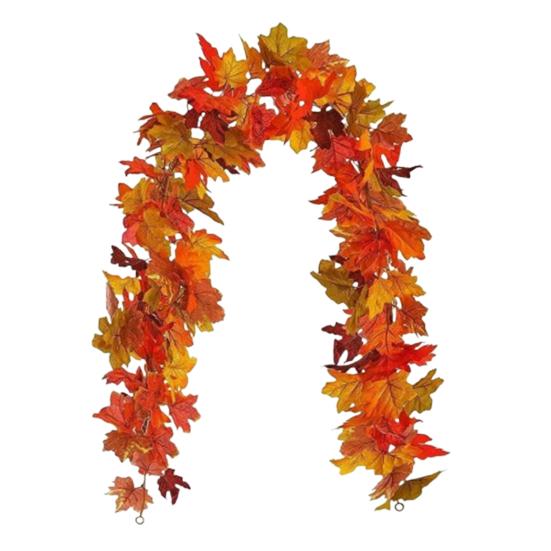 170CM Fall Maple Leaf Garland Indoor Outdoor Hanging Artificial Leaves Plants Vine Rattan Halloween Autumn Mantle Fireplace Porch Decoration