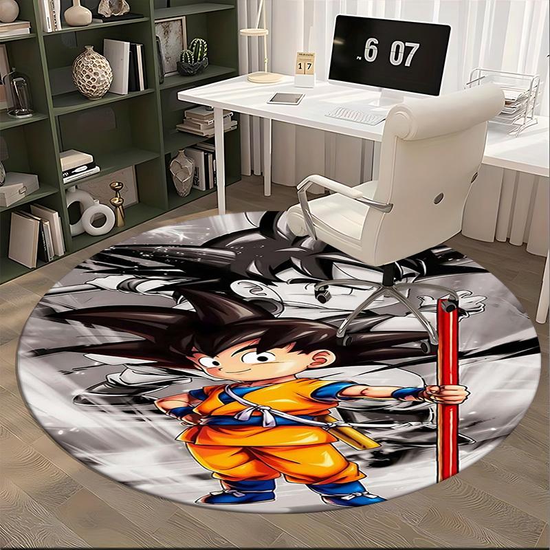 1pc Dragon Ball Z Goku Anime Cartoon Design Round Carpet Office Chair Mat Non-Slip Rug for Home Decor, Living Room, Bedroom, Game Room