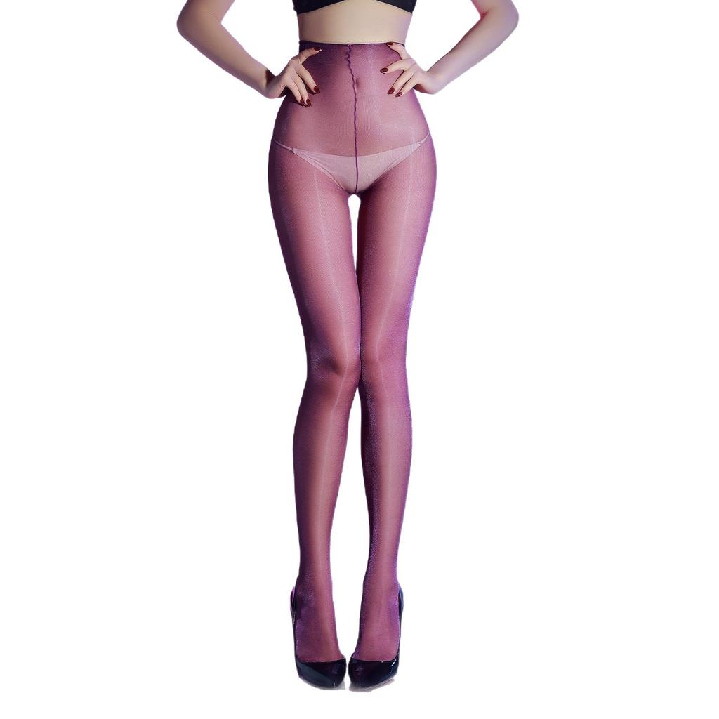Kiss "Starlight" One-line crotch high-waisted stockings, women's oily sexy silver silk shining gypsy open pantyhose