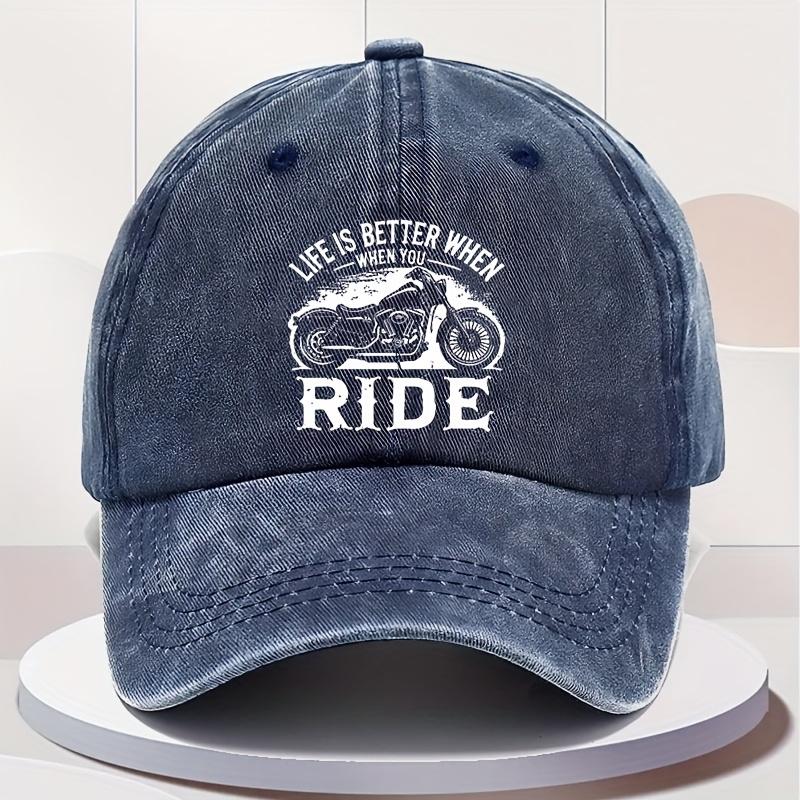 Mens Vintage Washed Baseball Cap with Adjustable Snapback  Lightweight Retro Flat RIDE Lettering Cap Suitable for Outdoor