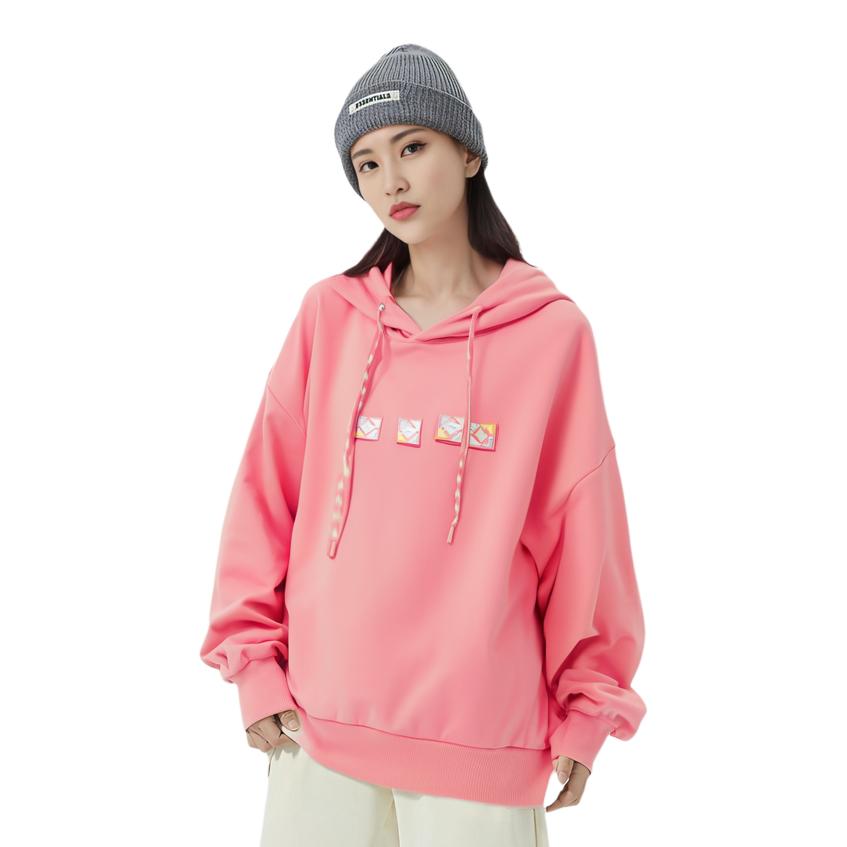 Li Ning Sports Casual 3D Woven Label Hooded Pullover Sweatshirt Women sweatshirt Dusty-Pink AWDR054-3