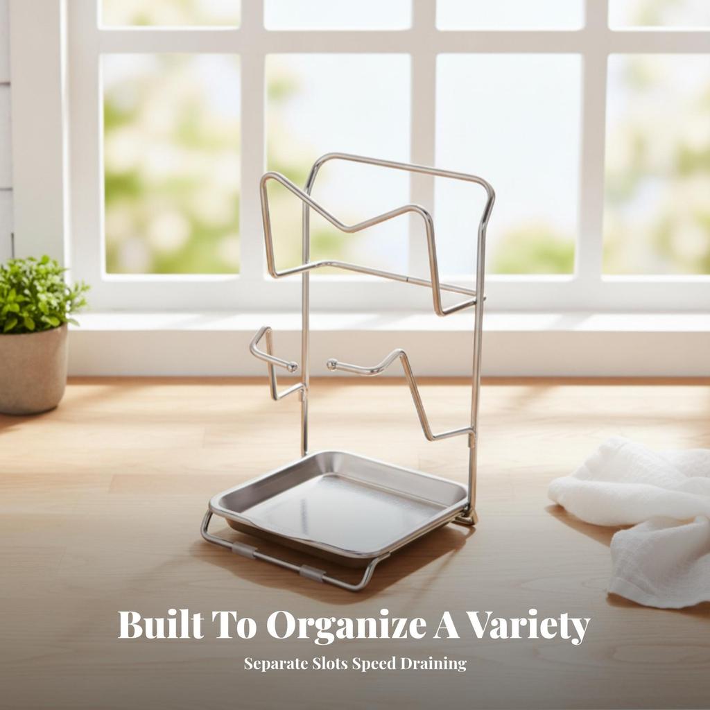 Pot Lid Rack with Drain Tray Countertop Pot-Lid Board Holder Vertical