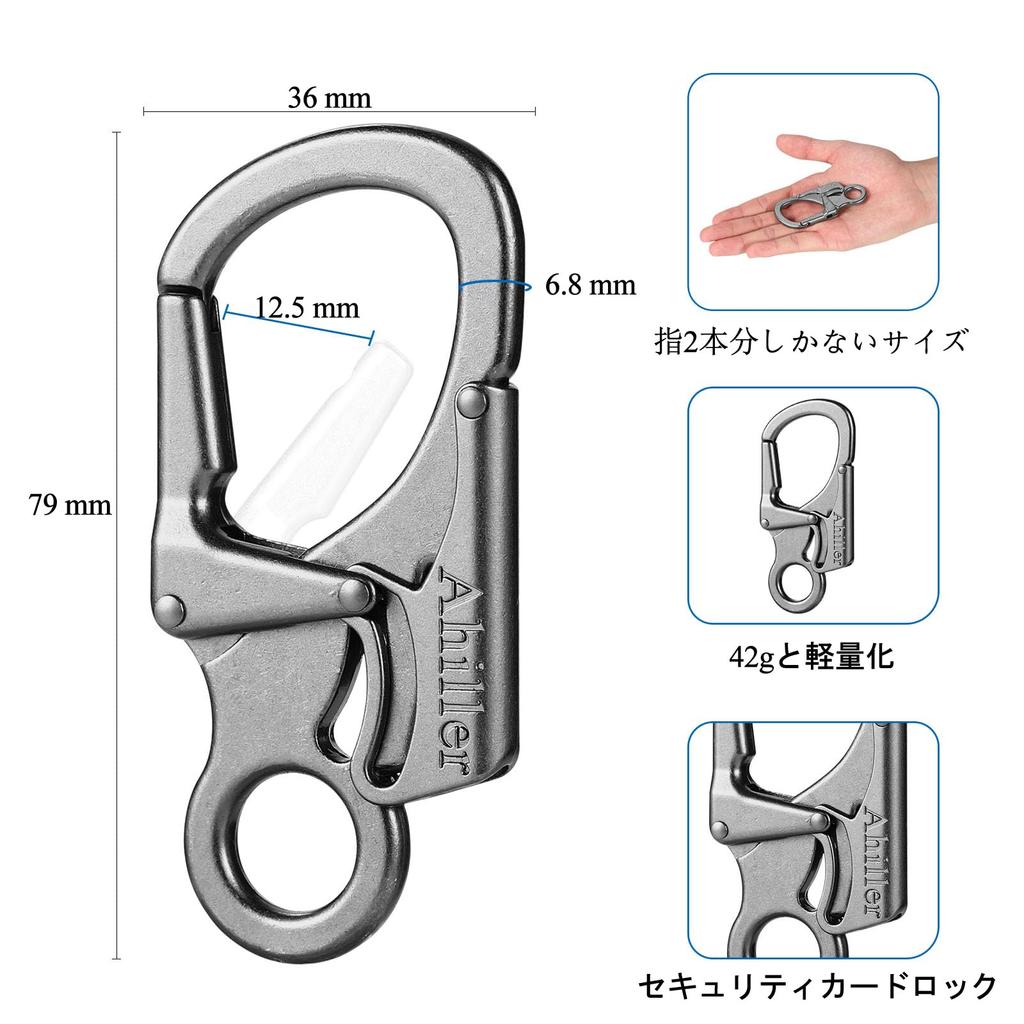 Ahiller Carabiner Keychain with Double Locking 100kg Weight Lightweight and Durable Zinc Alloy Construction for Outdoor and Coating Gray Anti-theft