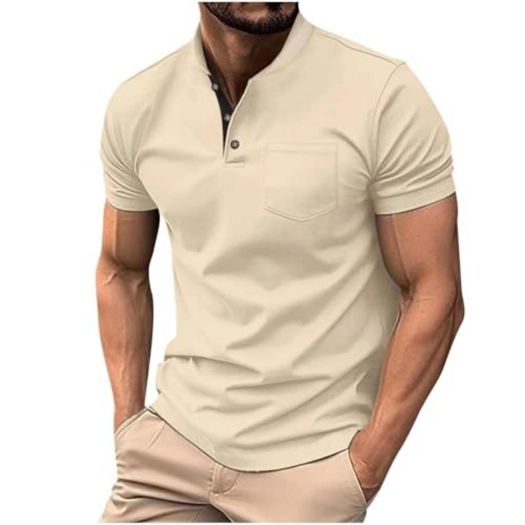 Men's Color Slim Fit Basic Short Sleeve Button Pocket Casual T,shirt Top