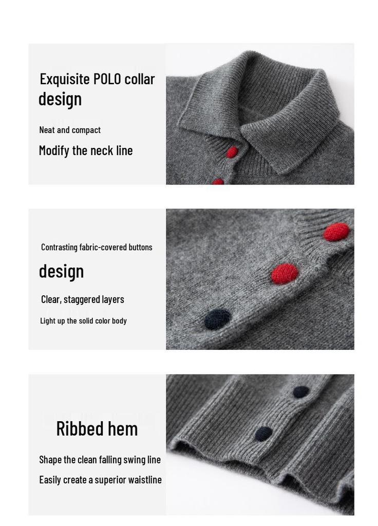 Cashmere Women's Polo Collar Cardigan - Autumn/Winter 2026 Versatile Loose Slimming Outerwear