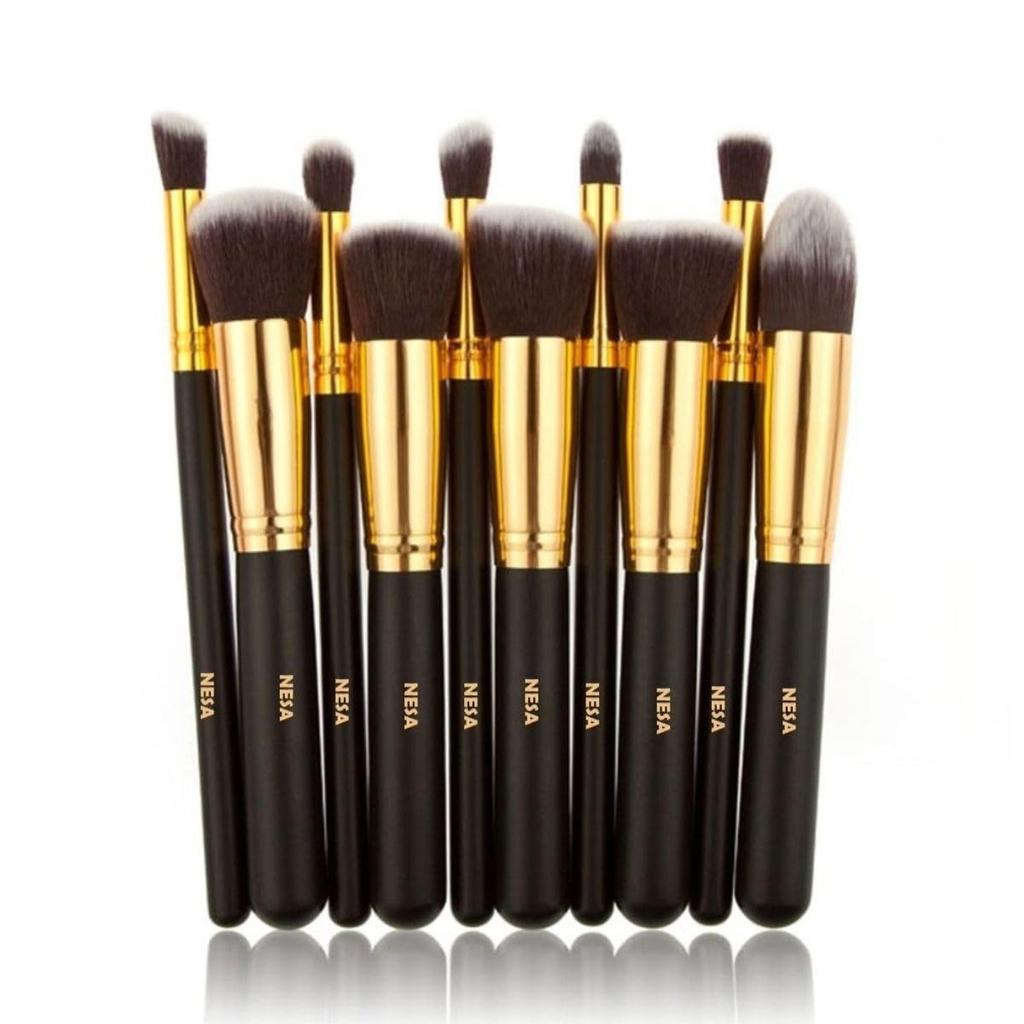 Makeup Brush Set with Pink Makeup Sponge, 4 Brushes, Beige Brush Holder (Multi Coloured, Pack of 10 Makeup Brush)