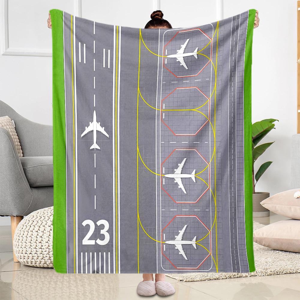 Airport Runway Design Flannel Blanket - Soft and Suitable for Sofas, Beds, Offices, Travel, All Seasons, and The Best Gift for The Holidays.