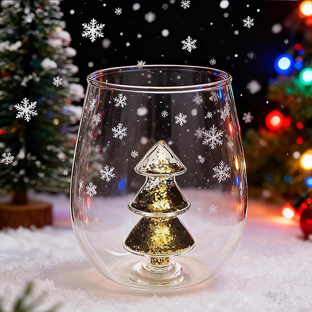 Christmas Tree Glass Cup Anti-Tip Table Centerpieces Holiday Tree Wine Glasses Drinking Cups for Living Room Bedroom Office Desk