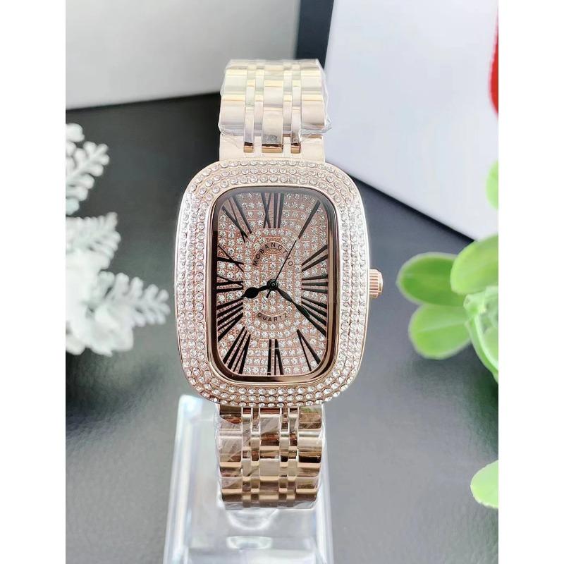 Women Quartz Watch Tonneau Oval Case Diamond Iced Out Reloj Roman Numerals Dial Luxury Clock Ladies Vintage Wristwatch
