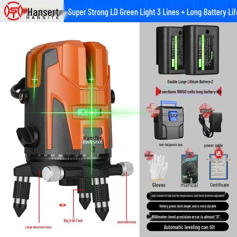 High-Precision Green Light Infrared Laser Level for Indoor/Outdoor Use