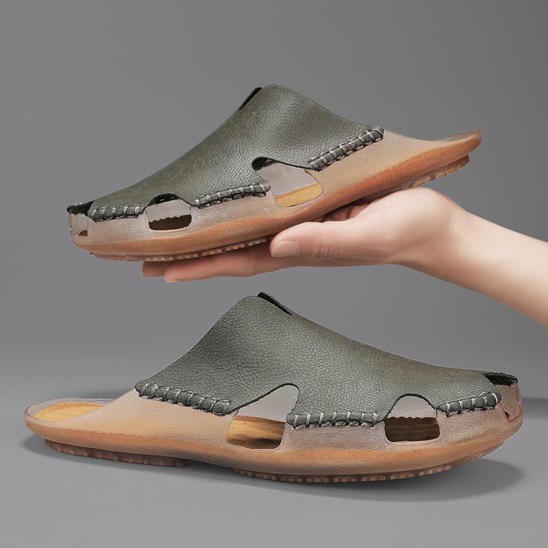 Fashion Handmade Men's Comfortable Sandals Durable Sole Slippers Suitable Outdoor Wear Half Drag Quick Dry Wading Aqua Shoes Flip-flops