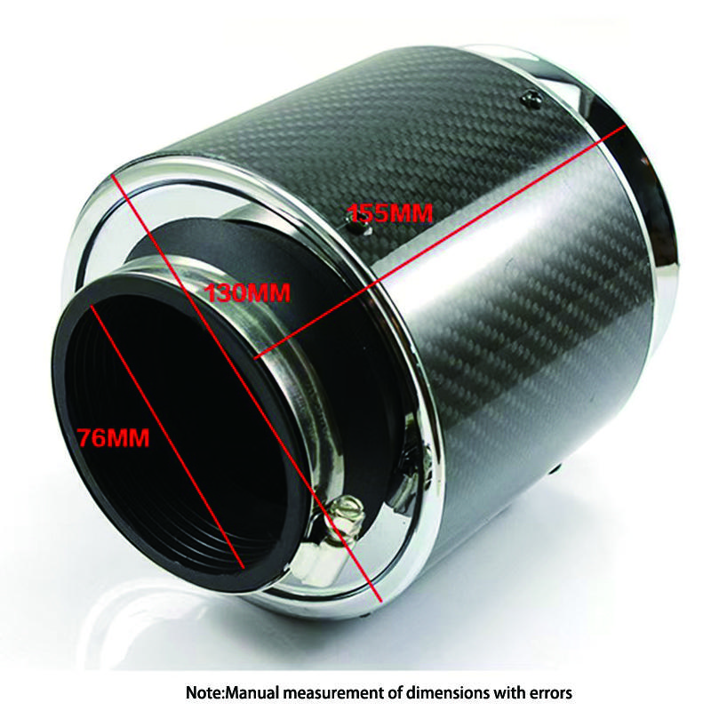 76mm Luftfilter Auto Universelles Fahrzeug Hoher Durchfluss Reiniger Hohe Leistung Kaltluftansaugung Carbonabdeckung Sportluftfilter