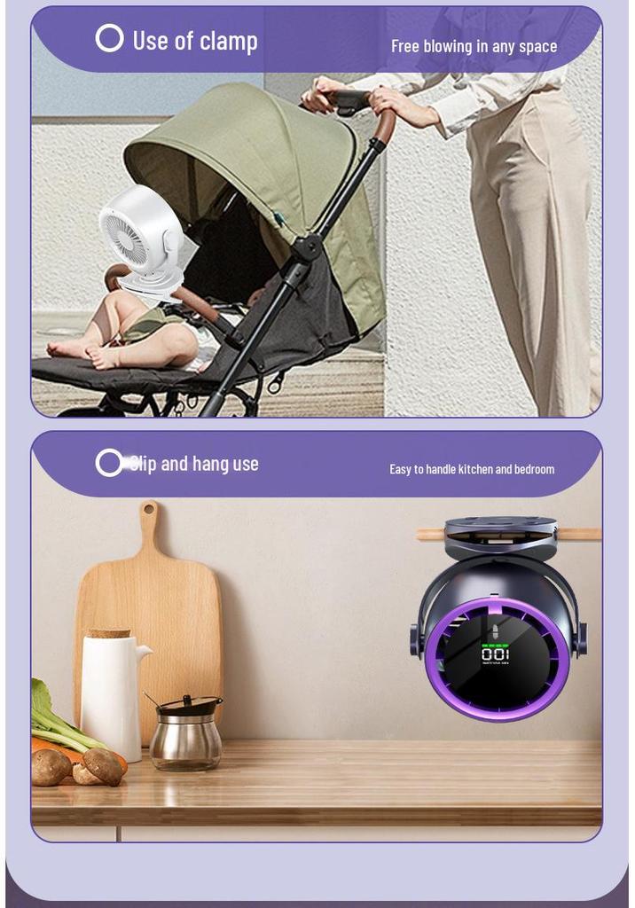 High-Speed USB Charging Desktop & Wall-Mounted Small Digital Display Fan