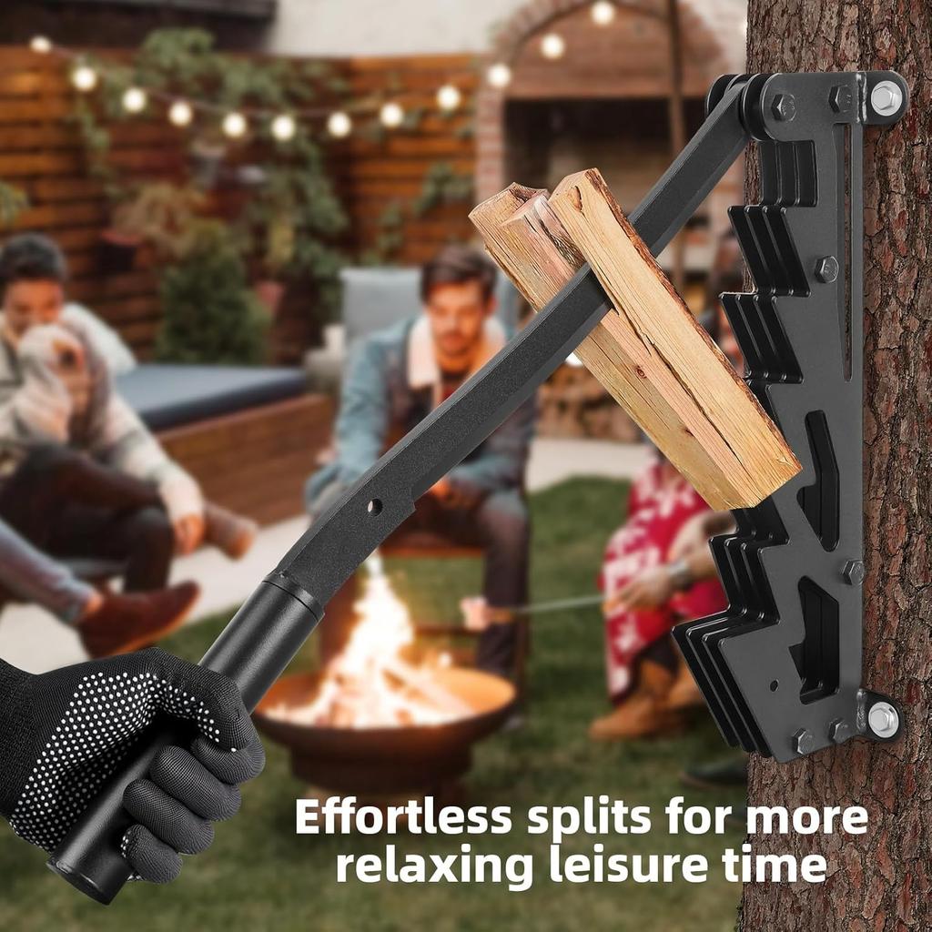 Wall Mounted Wood Splitter: Dual-Handle Manual Kindling Splitter with 6-Tooth Clamping, Heavy Duty Steel Log Splitter for Soft Firewood