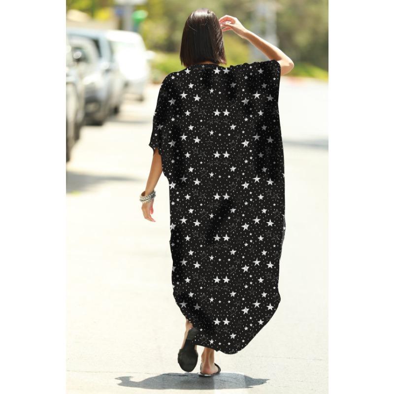 Moda damska Letnia wiosna w paski Drukuj 1/2 rękawy Dekolt w kształcie litery V Luźna talia Casual sukienki