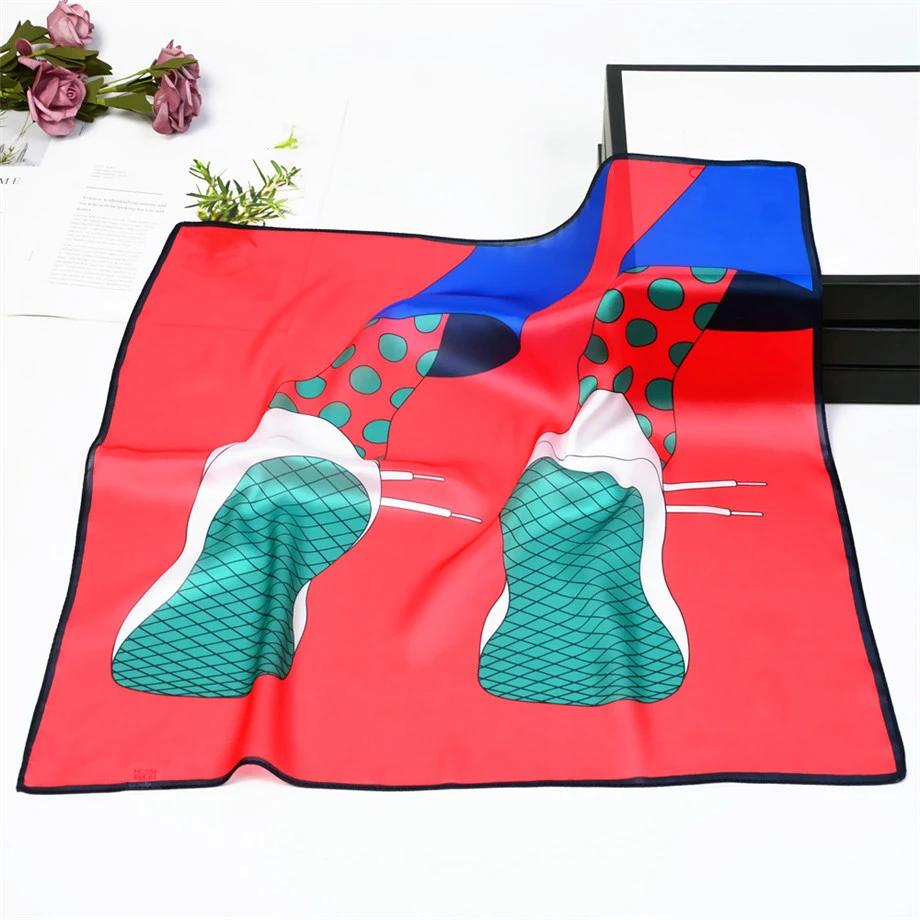 

53cm Cartoon Elements Silk Scarves Women Spring Summer Square Scarf Luxury Brand Neckerchief For Ladies Bandanna Kerchief
