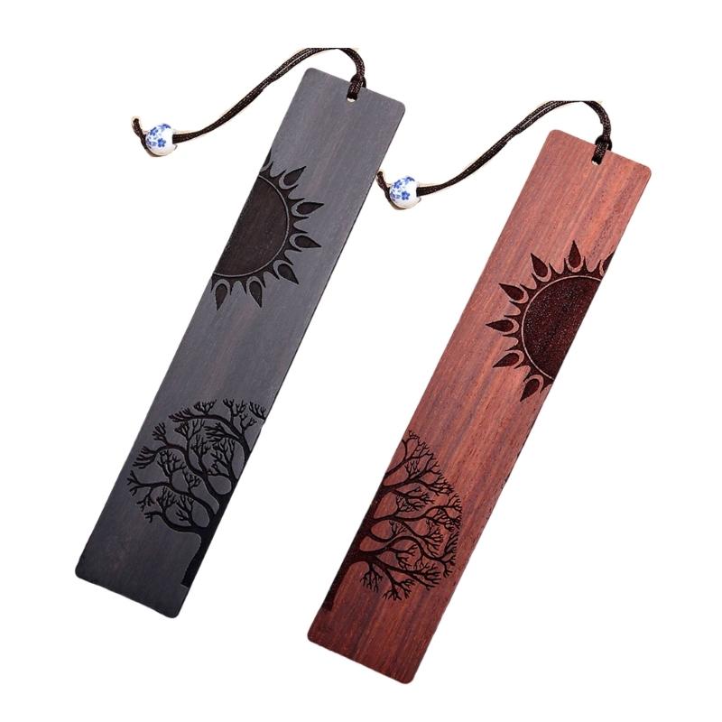 Wood Bookmarks, Unique Vintage Bookmarks Handmade Wood Page Mark Engraved Book Marks with Pendant for Book Lovers Gift
