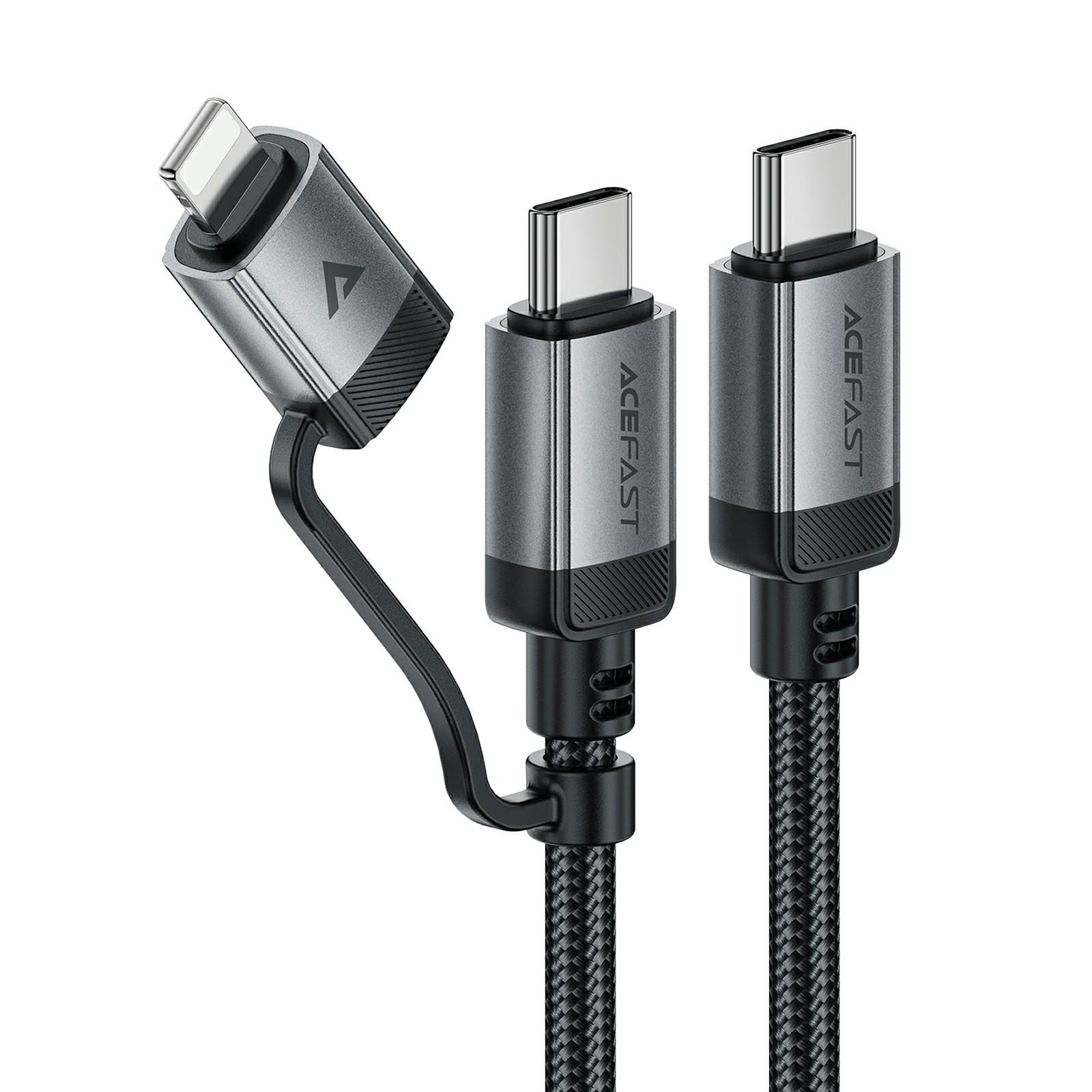 ACEFAST C20-01 1.2m USB-C to USB-C + iP Data Cable Braided 60W Fast Charging Cord A