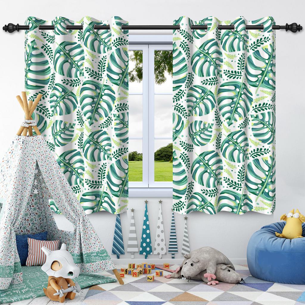 Green Plants Leaves Window Curtain Bedroom Living Room Blackout Curtain Morden Home Decoration Heat Insulation Noise Reduction