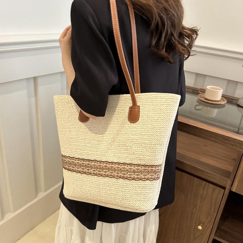 Yogodlns Women's Large Capacity Shoulder Bag Summer Straw Woven Basket Handbag Fashion Female Luxury Designer Beach Bag Shopper Tote Bag