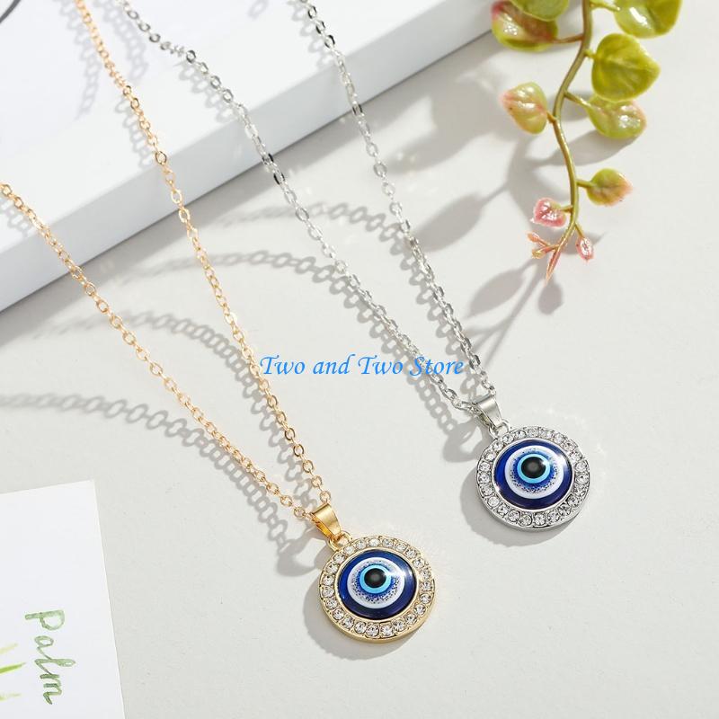 HX6F Dot Diamond Lucky Blue Eye Necklace for Evil Eye Pendant Necklace Turkish for Evil Eye for Protection and Blessing for W