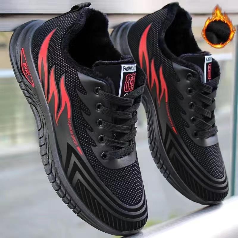 Sports and Leisure Men's Shoes Autumn and Winter Light Casual Shoes Sports Shoes Lace-up Single Cotton Thickened Black Shoes