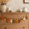 Indoor Outdoor Garden Decor Fall Wooden Garland Decor, Rustic Autumn Hanging Ornament with Squirrel Natural Wood Craft Maple Leaf Pinecone,