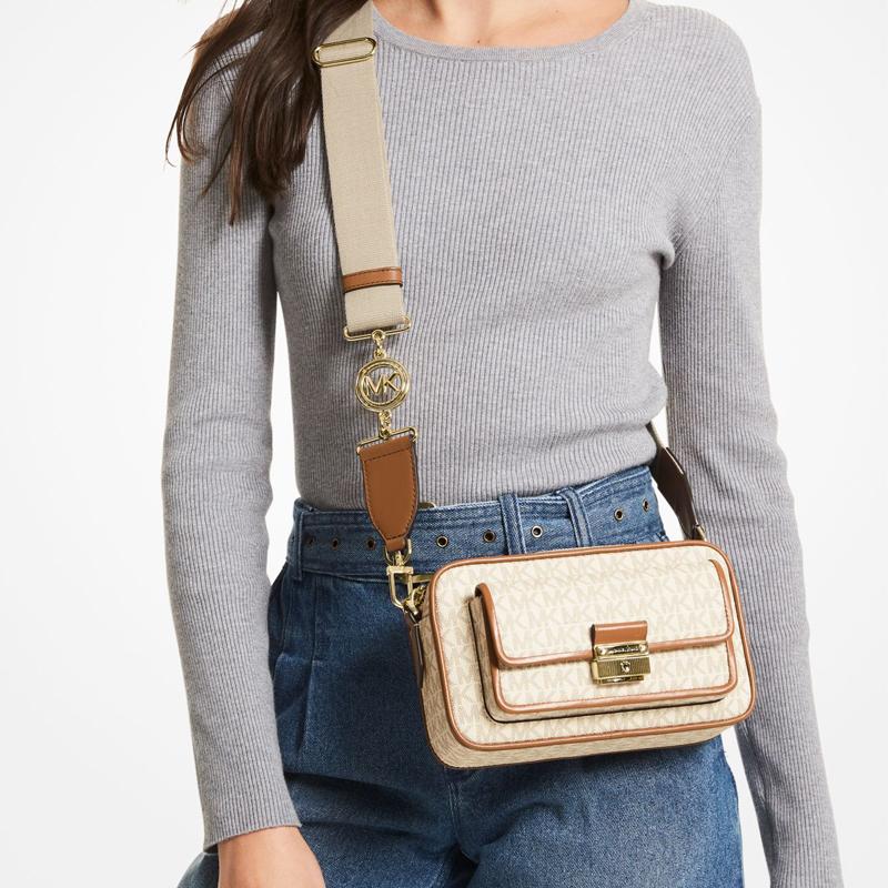 New MICHAEL KORS Bradshaw Polyurethane Camera Bag, Shoulder Bag, Crossbody Bag Medium Women's Vanilla White 32F1G2BC2B-149