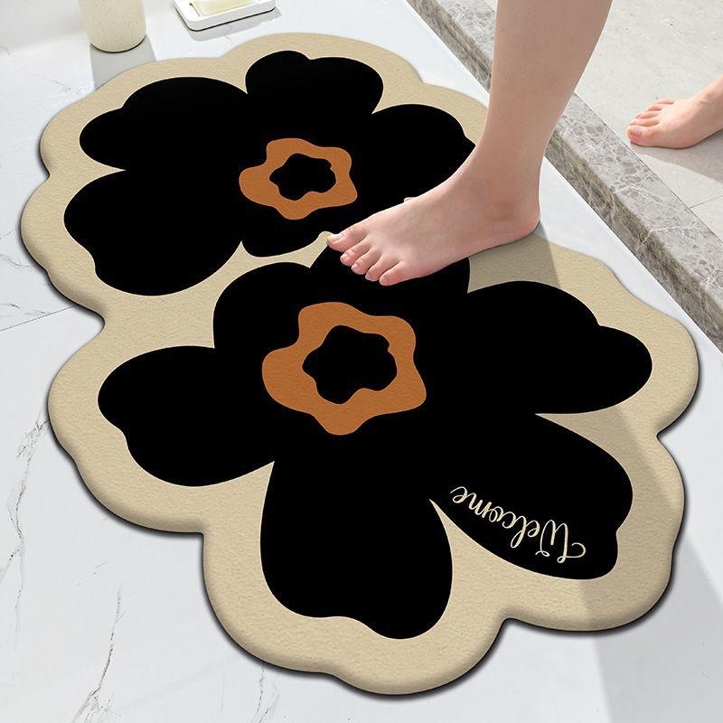Chic Floral Rubber Non-Slip Bath Mat, Quick Dry Absorbent Easy Clean Rug for Bathroom Entrance Home Decoration