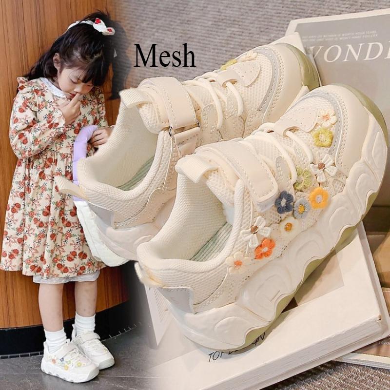 Nya barnskor för vår och höst, andningsbara, pojkar och flickor blommiga brödskor