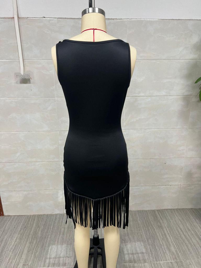 Retro Western Deep V Fringe Spaghetti Strap Slim Fit Dress