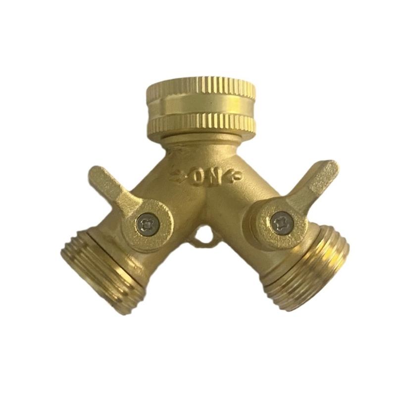 Professional Grade Brass Hose Divider 3/4Inch Double Output Adapter For Efficient Garden Plant Watering And Irrigation
