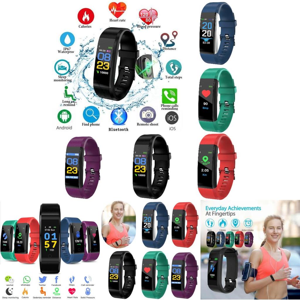 New 115plus Color Screen Smart Bracelet Waterproof Sports Bluetooth Heart Rate Blood Pressure Gift