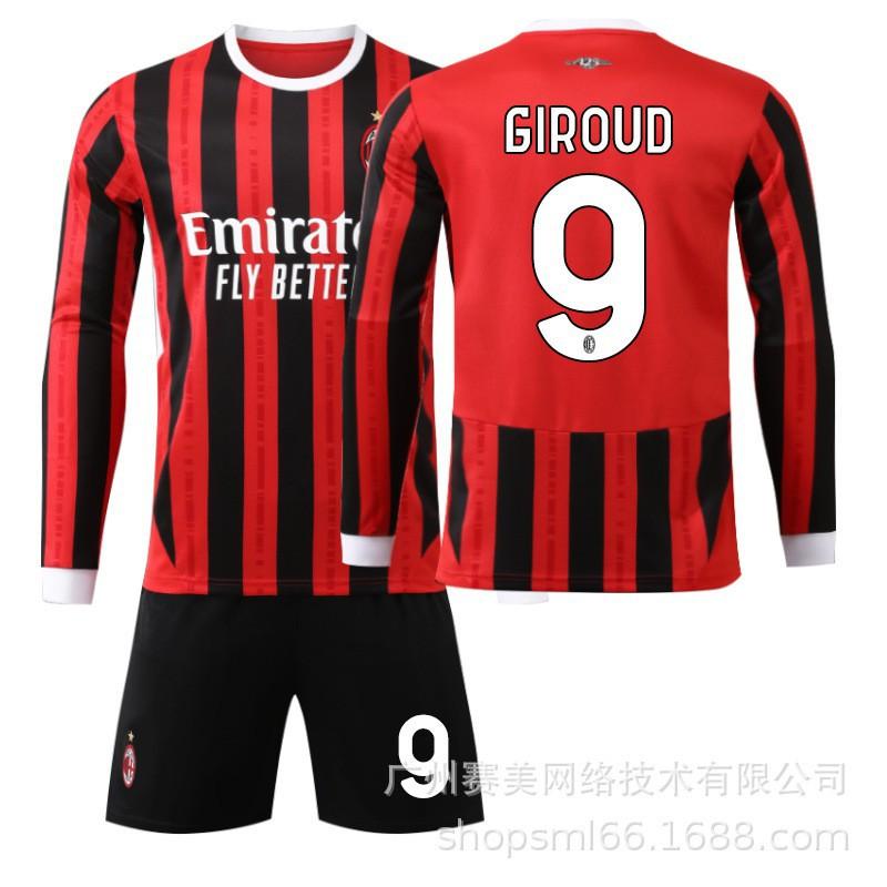 2425 AC Milán Domácí Dlouhý Rukáv Dres Set 9 Giroud 10 Leo 19 Olympiáda 11 Ibrahimović Kaka Nohy