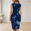 Women Plus Size White V Neck Sleeveless Printed Bodycon Midi Dress