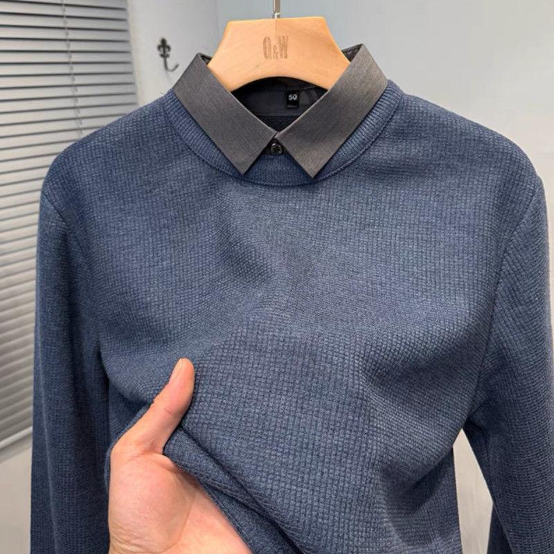 Neue Wintermode Herren Fake-Zweiteiler Spleiß-Poloshirt, dick und warm, cooles und vielseitiges Oberteil