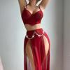 Sexy Lingerie Sets for Women Erotic Costumes Bow Knot Patchwork Mesh See-through Women's Underwear Suit Bra Tassel Slit Skirts