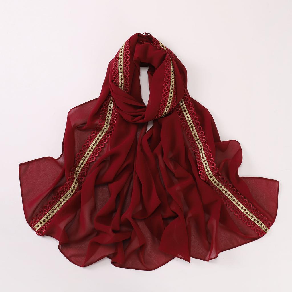 Colored Lace Pearl Bubble Chiffon Hijabs For Women Shawl Scarf High Quality Beads Headband Wrap Foulard Muslim Hijab Turban