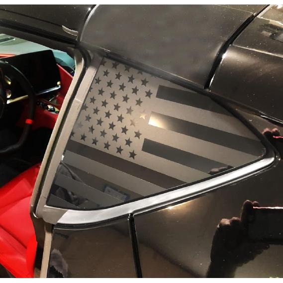 Xinghe for Chevy Corvette C8 Coupe 2020-2023 Rear Side Window American Flag Decal Matte Black 2pcs, for Chevy C8 Corvette Coupe Accessories