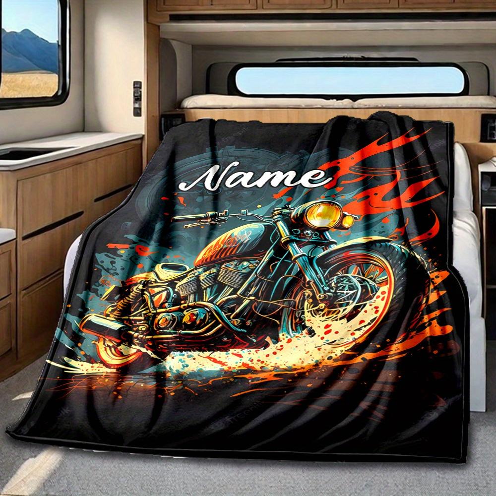 Motorcycle Flames Personalized Name Blanket Personalized Name Soft Comfortable Stylish Blanket Car Blanket Perfect For Travel Camping Outdoor Home
