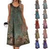Women's Fashion Casual Sleeveless Button Floral Print Dress with Pocket