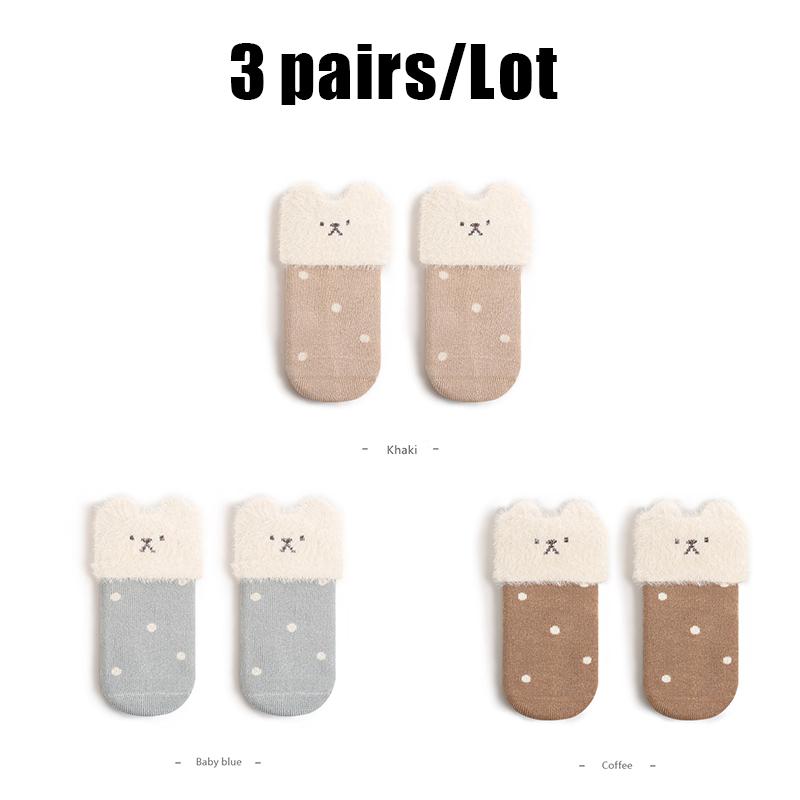 3 Pairs/Lot Thick Baby Mid Tube Socks For Winter Warm Newborn Mid Tube Socks Cartoon Dog Socks For Boys And Girls