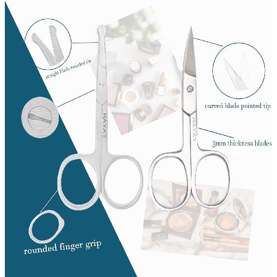 "HAYAT- Eyebrow & Nose Hair Scissors – Precision Curved Stainless Steel Blades, Ergonomic Non-Slip Handles, Safe & Easy Grooming for Men & Women,