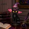 Atmosphärische Beleuchtung für Schlafzimmer Schwarze Katze Hexenhut Tischlampe, mit verträumtem lila Licht, dunkle Ästhetik Gothic Ornament Retro Halloween Ornament,